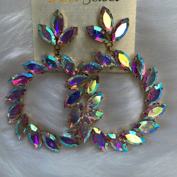 Gold Multicolour open circle earrings - Picture 5 of 12